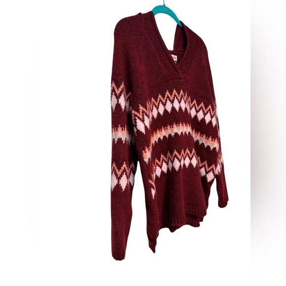 Evri Hooded Sweater Maroon with Pink Plus Size Size 0X - Picture 3 of 10